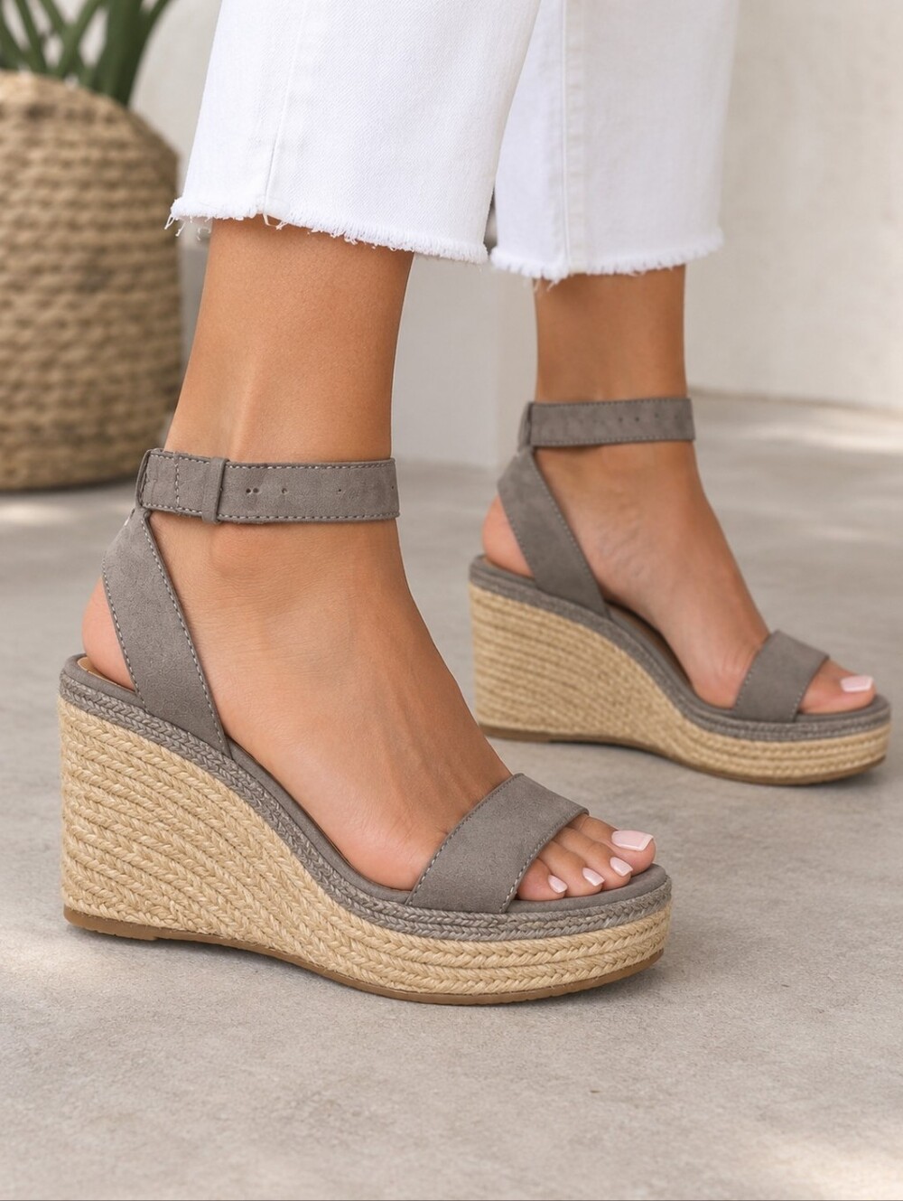 Abound Wedge Espadrille Sandals - Taupe Ankle Strap